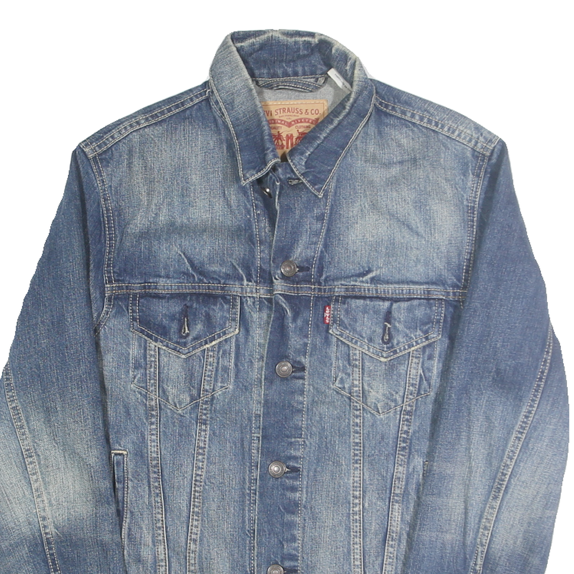 LEVI'S Mens Blue Denim Jacket S Cotton Plain Button Closure Classic Fit