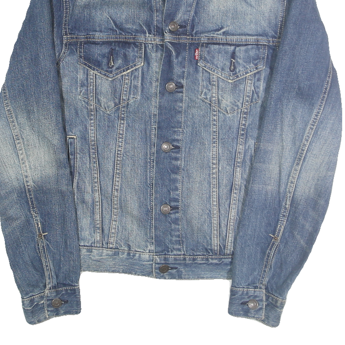 LEVI'S Mens Blue Denim Jacket S Cotton Plain Button Closure Classic Fit