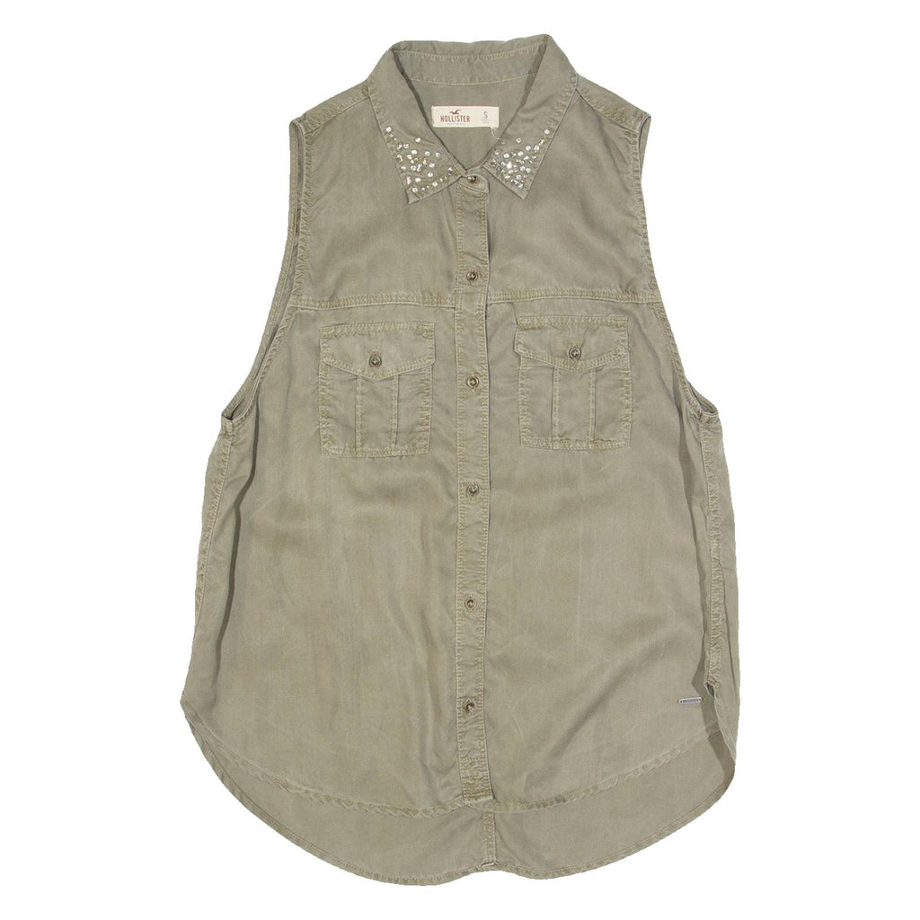 HOLLISTER Womens Shirt Green Collared Sleeveless S