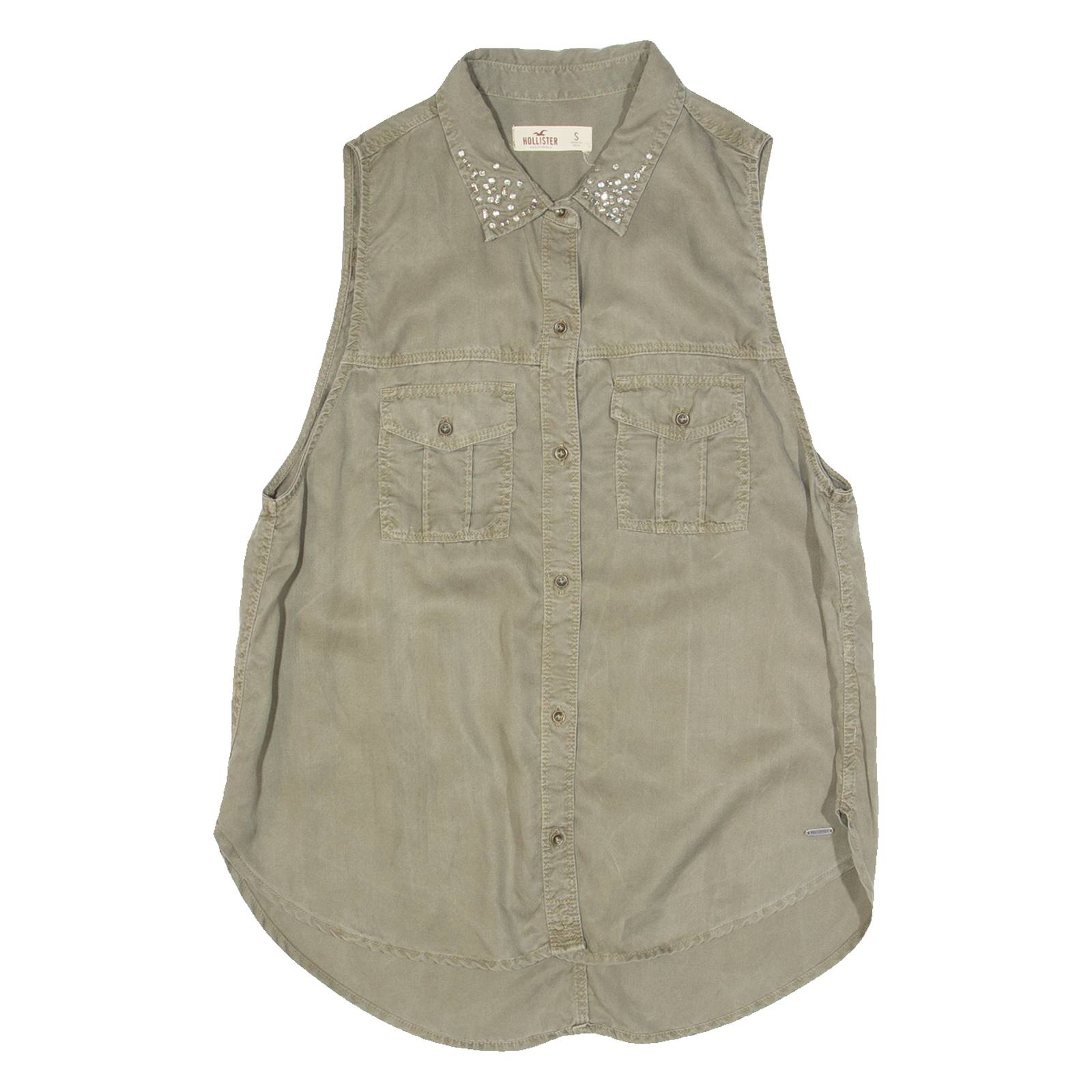 HOLLISTER Womens Shirt Green Collared Sleeveless S