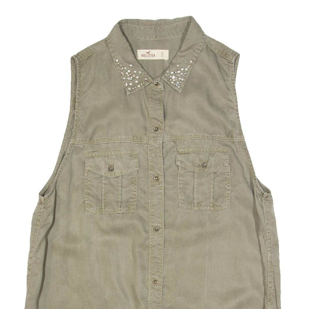 HOLLISTER Womens Shirt Green Collared Sleeveless S