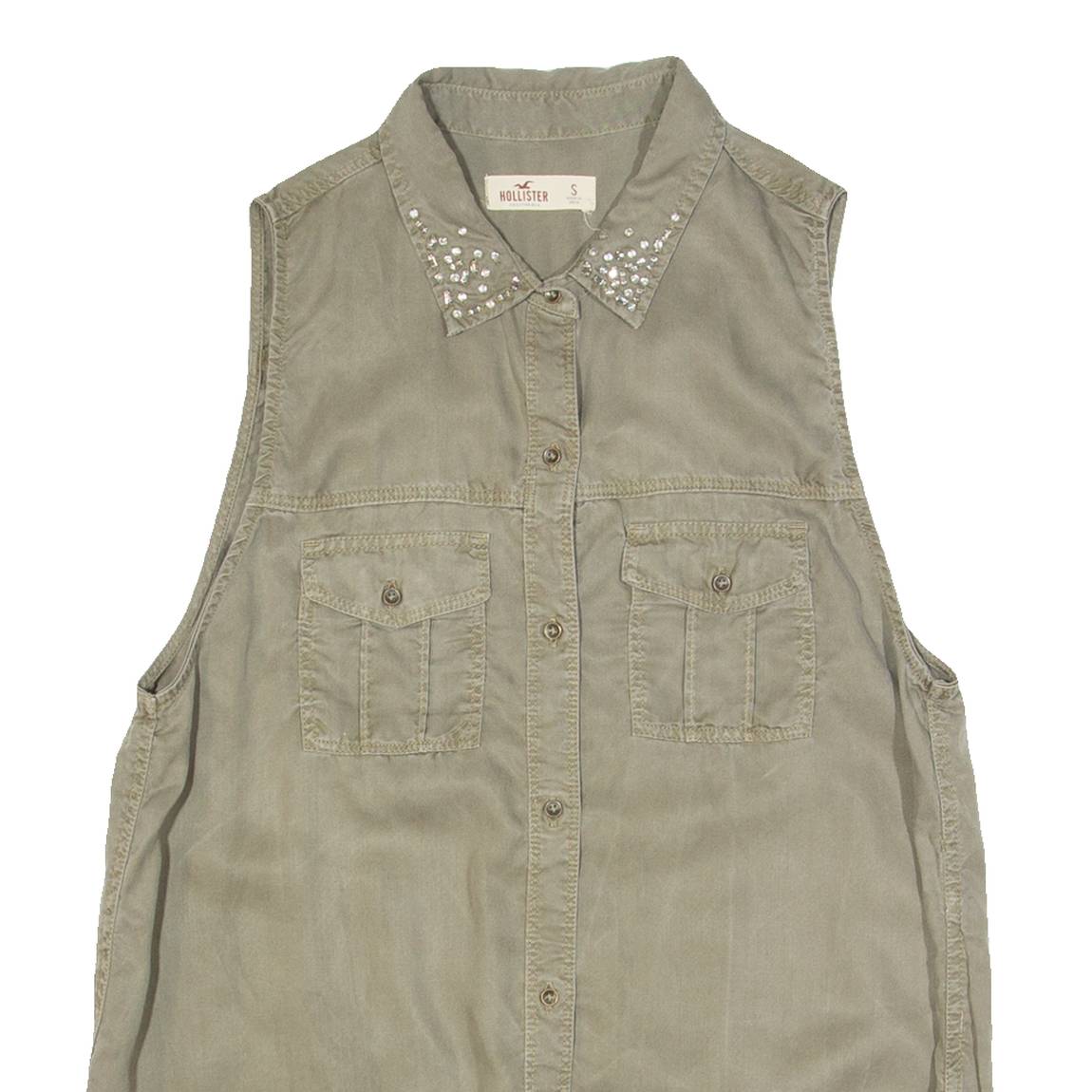 HOLLISTER Womens Shirt Green Collared Sleeveless S