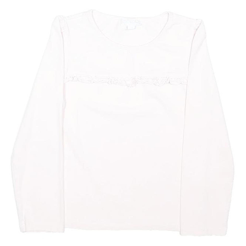 THE LITTLE WHITE COMPANY Girls White Cotton Blend Long Sleeve Crew Neck Top 9Y