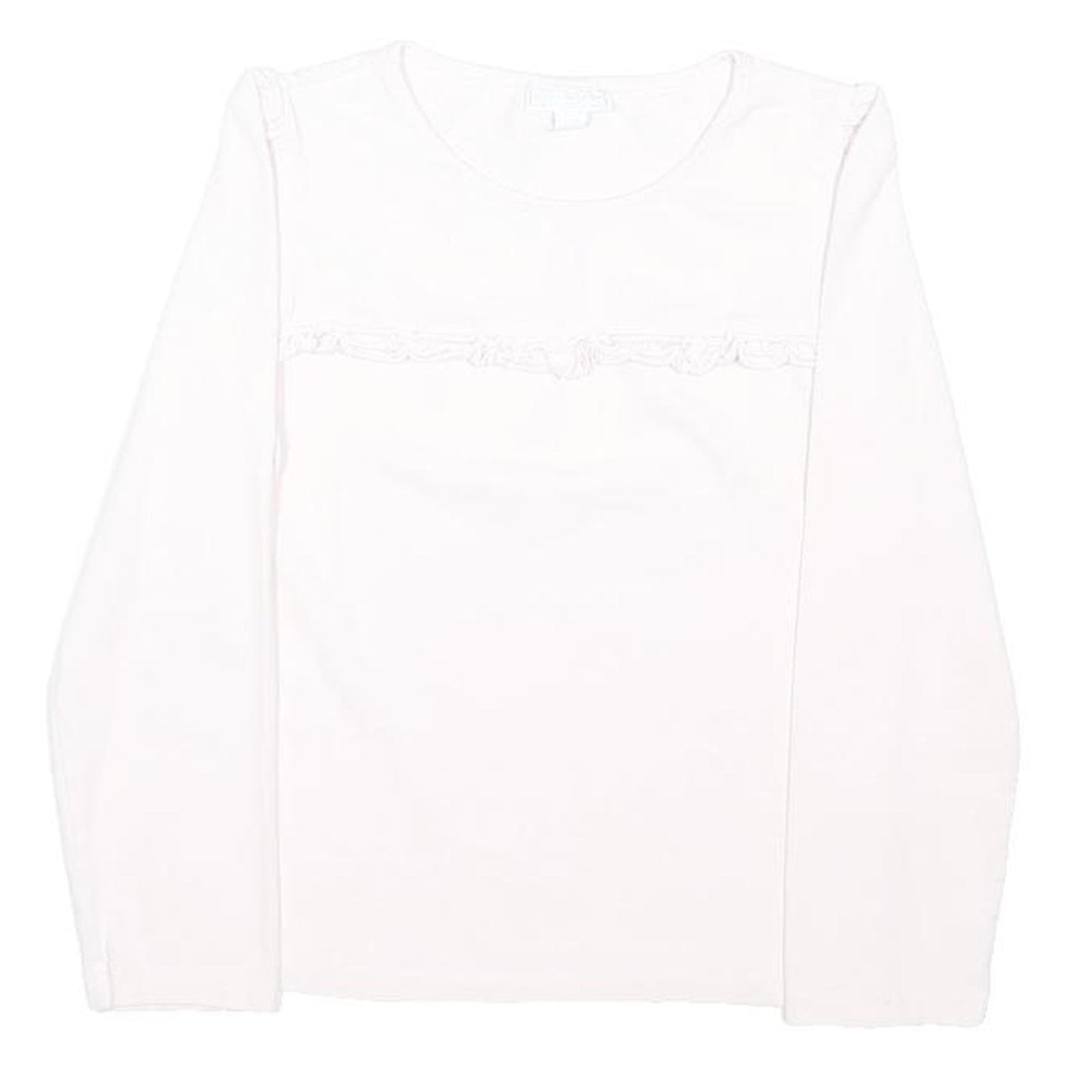 THE LITTLE WHITE COMPANY Girls White Cotton Blend Long Sleeve Crew Neck Top 9Y