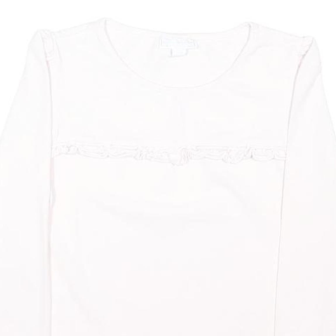 THE LITTLE WHITE COMPANY Girls White Cotton Blend Long Sleeve Crew Neck Top 9Y