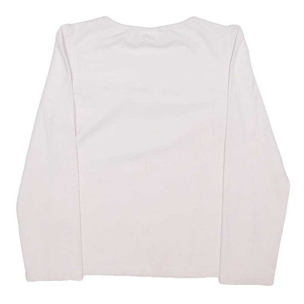 THE LITTLE WHITE COMPANY Girls White Cotton Blend Long Sleeve Crew Neck Top 9Y