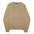 TOMMY HILFIGER Mens Beige Patterned Jumper V-Neck Basic Knit L Cotton Blend