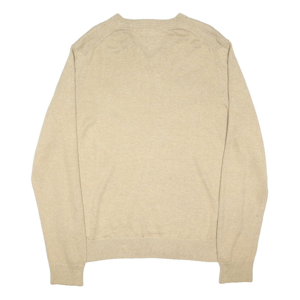 TOMMY HILFIGER Mens Beige Patterned Jumper V-Neck Basic Knit L Cotton Blend