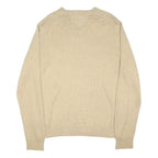 TOMMY HILFIGER Mens Beige Patterned Jumper V-Neck Basic Knit L Cotton Blend