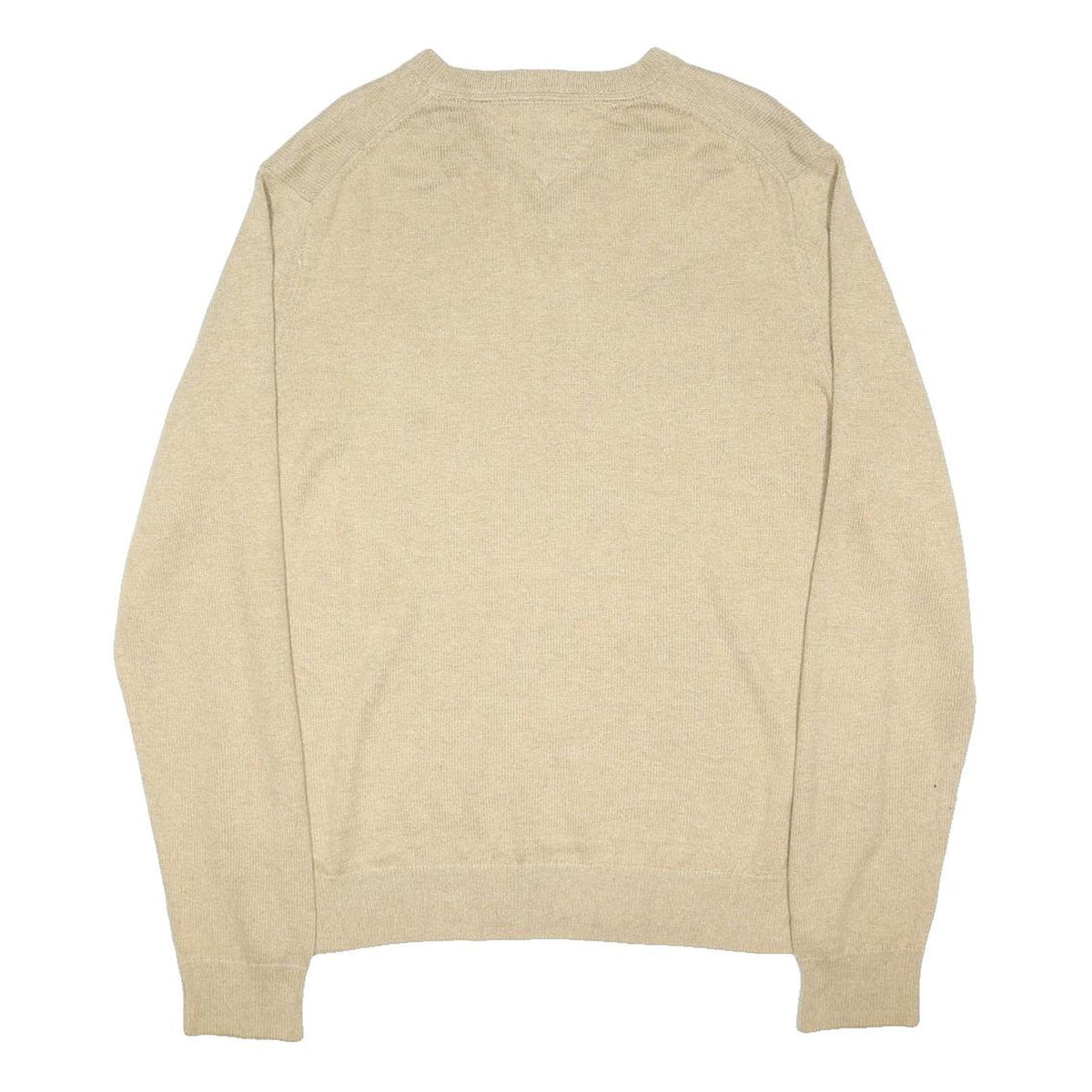 TOMMY HILFIGER Mens Beige Patterned Jumper V-Neck Basic Knit L Cotton Blend