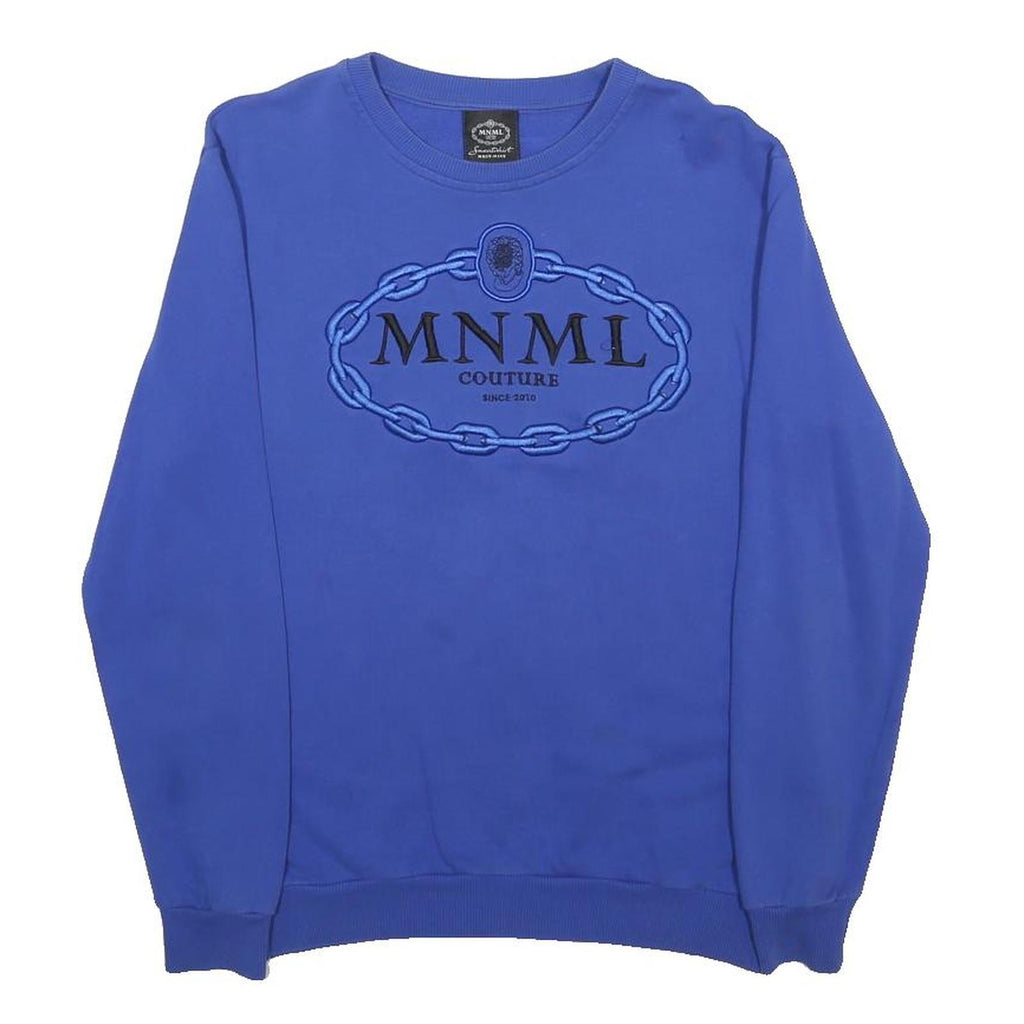 MNML Womens Blue Sweatshirt Crew Neck S Cotton Pullover Logo Print Casual