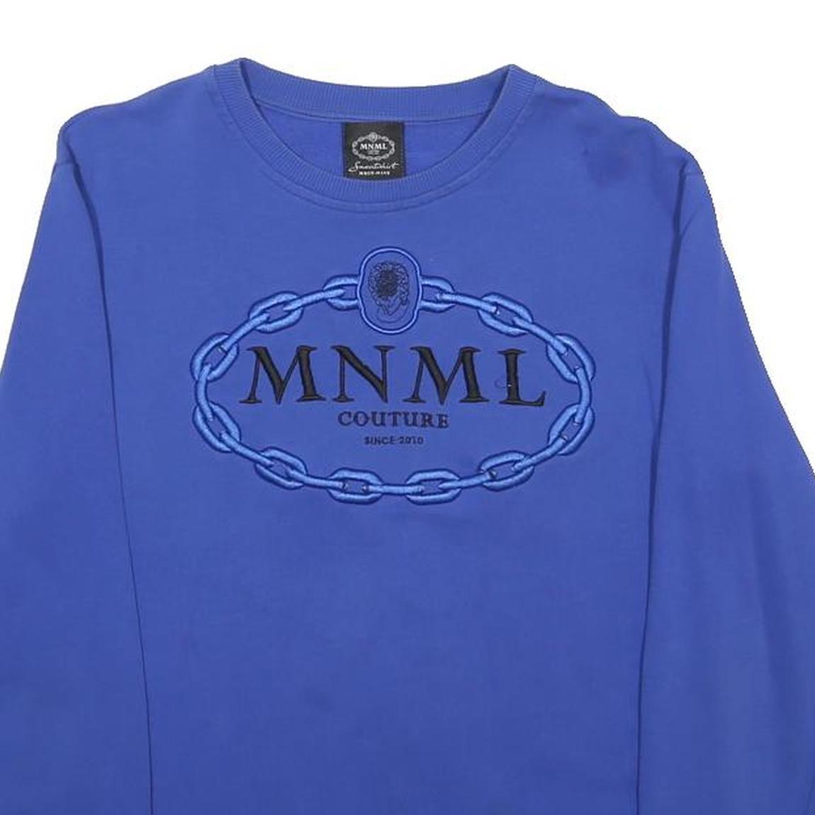 MNML Womens Blue Sweatshirt Crew Neck S Cotton Pullover Logo Print Casual