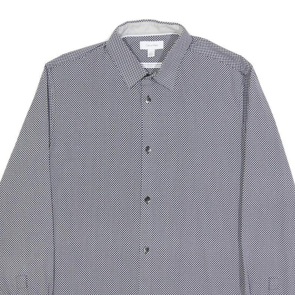 CALVIN KLEIN Mens Blue & White Patterned Shirt S Cotton Blend Smart Casual
