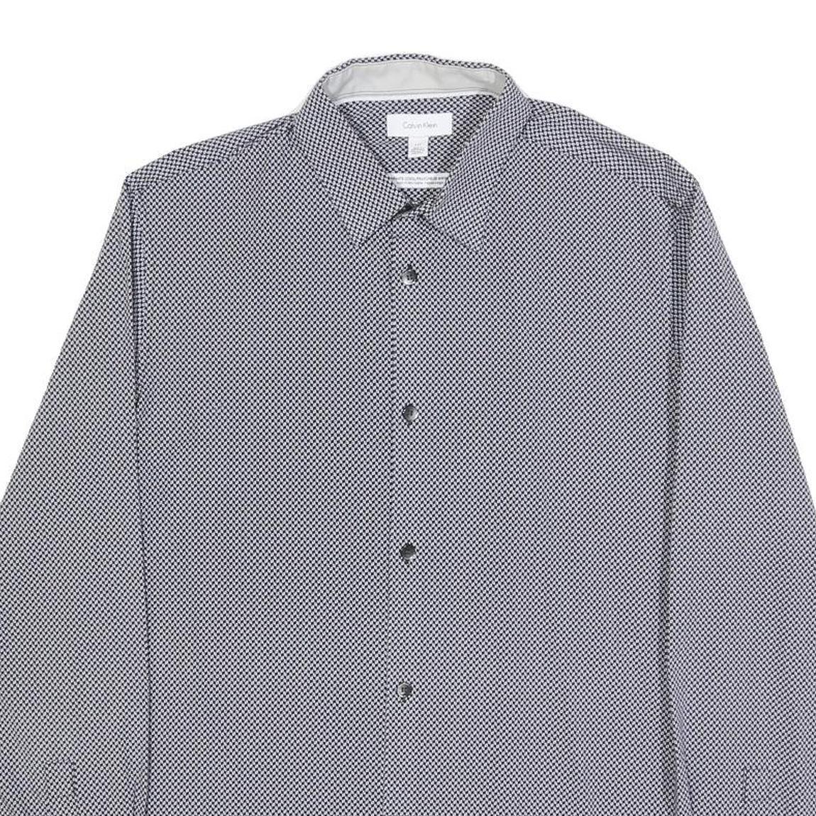 CALVIN KLEIN Mens Blue & White Patterned Shirt S Cotton Blend Smart Casual