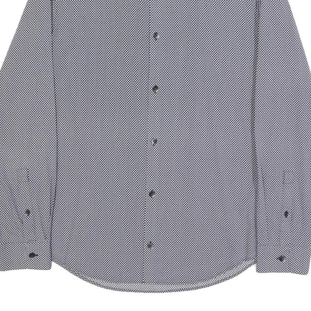 CALVIN KLEIN Mens Blue & White Patterned Shirt S Cotton Blend Smart Casual