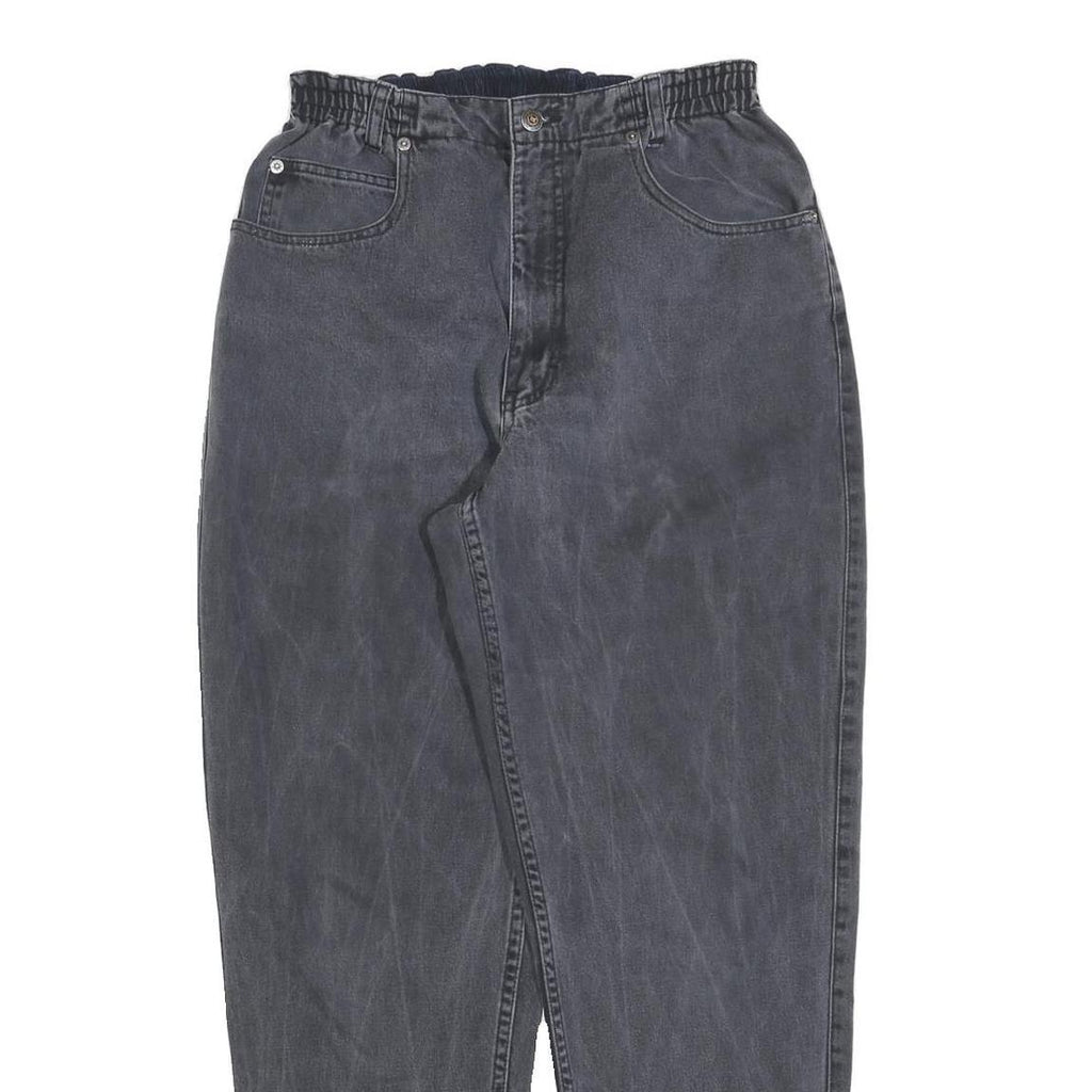 TEDDYS Womens Relaxed Jeans Black Denim Rinse W28 L30 Elastic Waistband Zip