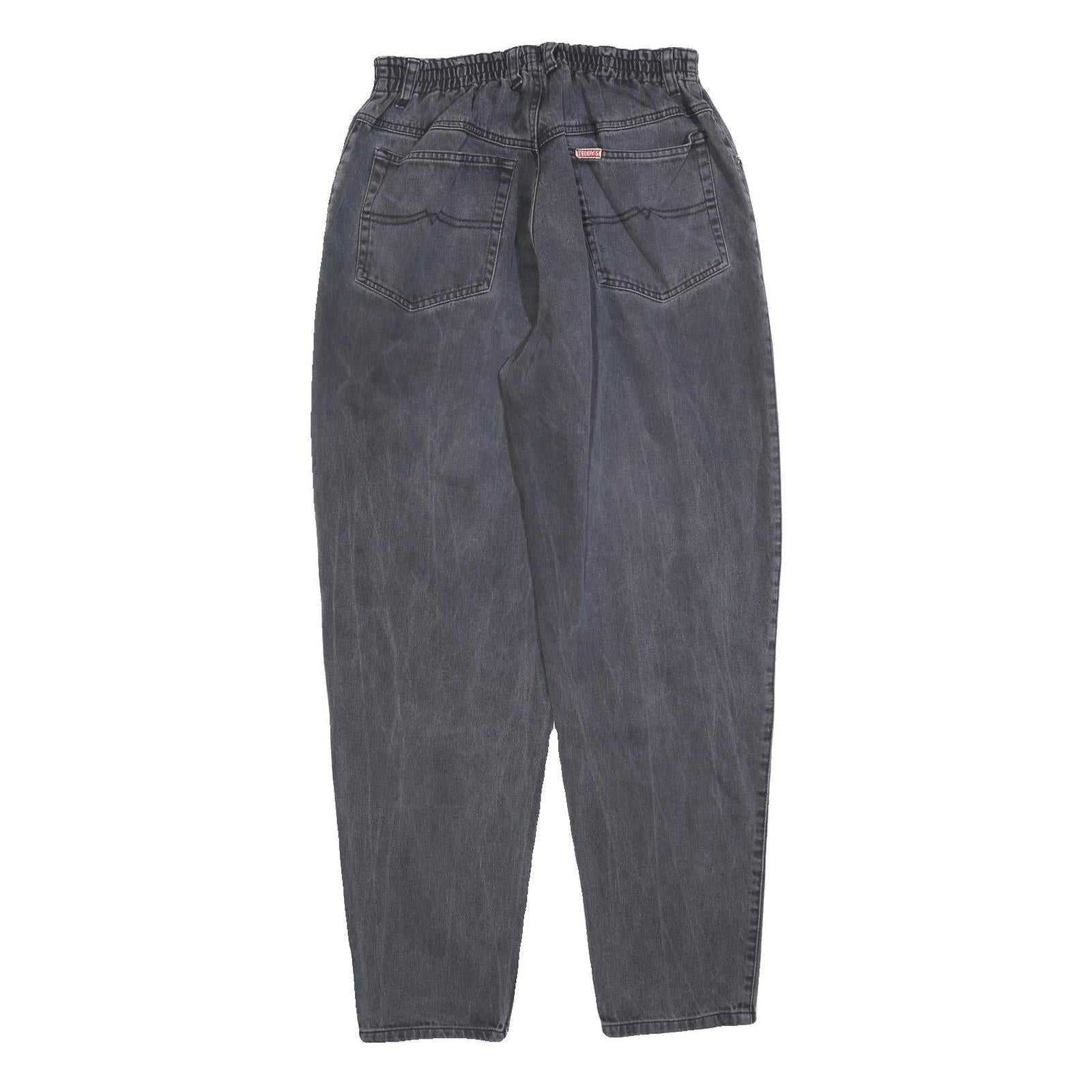 TEDDYS Womens Relaxed Jeans Black Denim Rinse W28 L30 Elastic Waistband Zip
