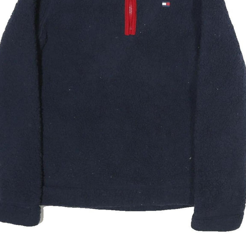 TOMMY HILFIGER Womens Navy Blue Plain Fleece Pullover Crew Neck Jumper XS