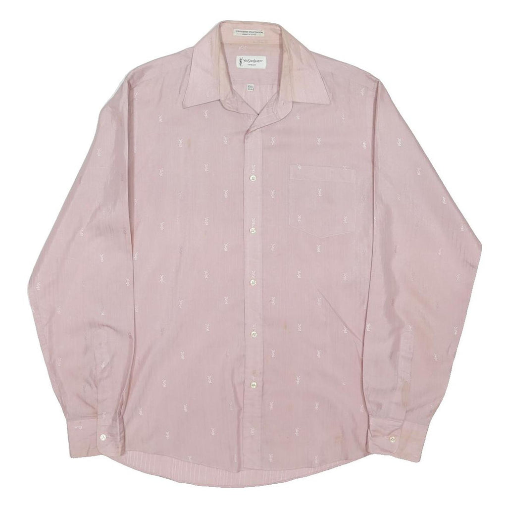 YVES SAINT LAURENT Mens Pink Plain Shirt M Cotton Blend Point Collar Luxury