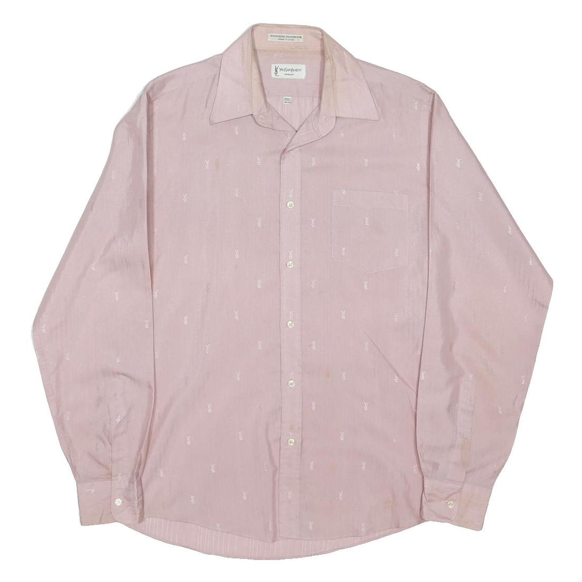 YVES SAINT LAURENT Mens Pink Plain Shirt M Cotton Blend Point Collar Luxury