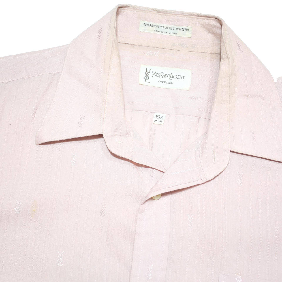 YVES SAINT LAURENT Mens Pink Plain Shirt M Cotton Blend Point Collar Luxury