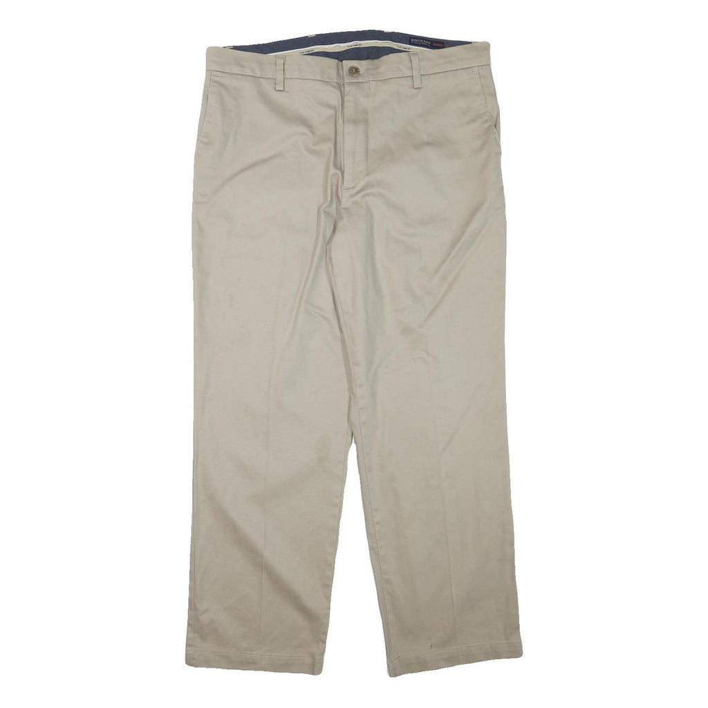 DOCKERS Mens Regular Beige Cotton Blend Trousers W36 L29 Zip Closure