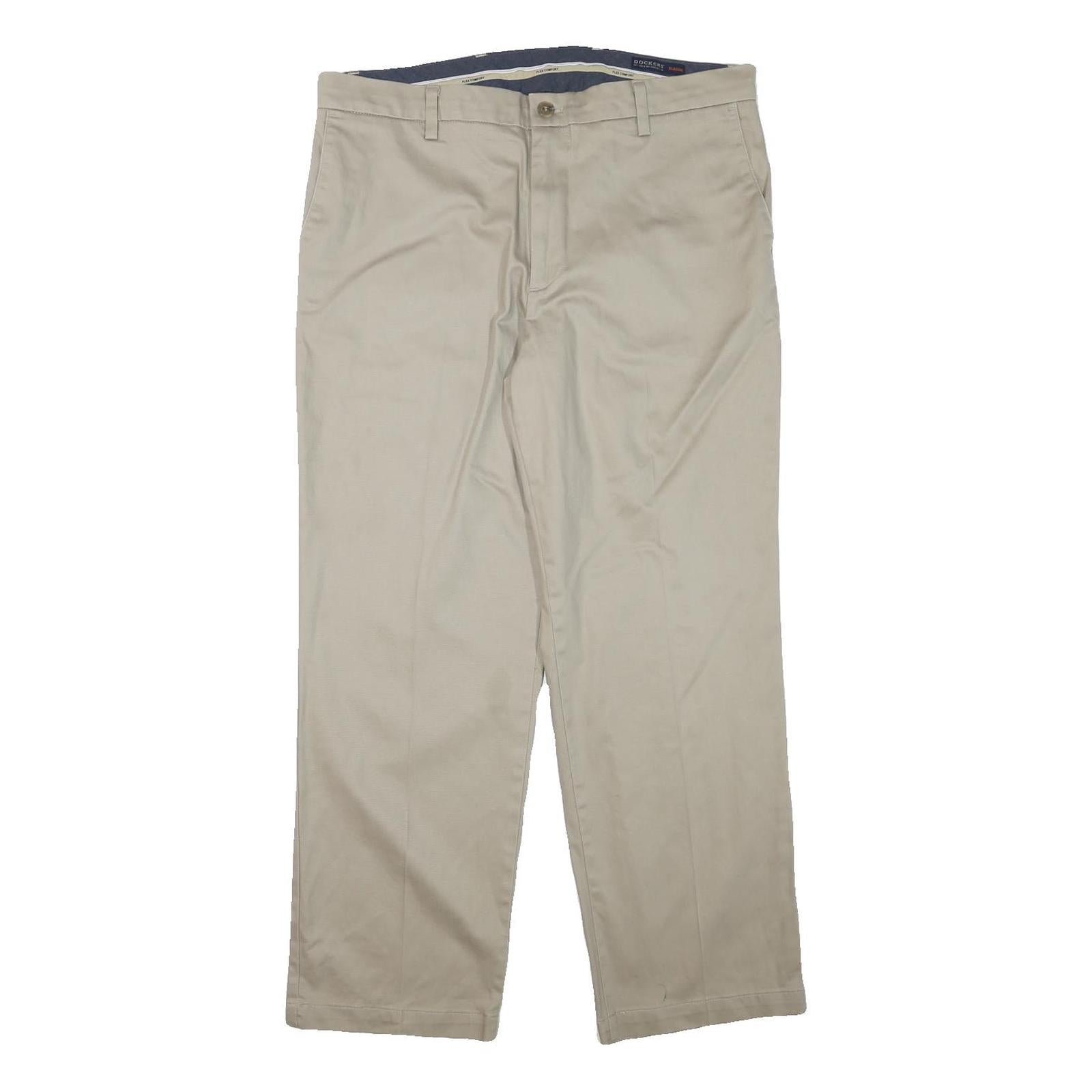 DOCKERS Mens Regular Beige Cotton Blend Trousers W36 L29 Zip Closure