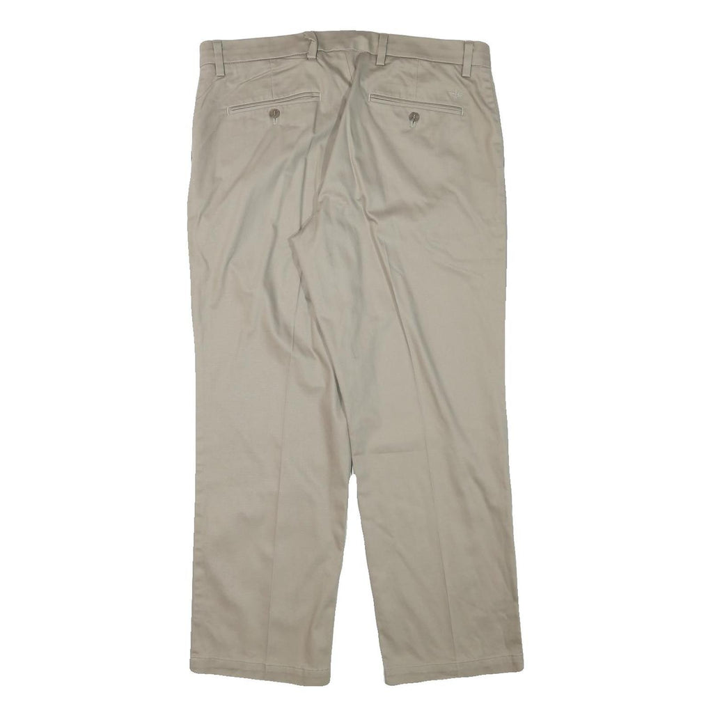 DOCKERS Mens Regular Beige Cotton Blend Trousers W36 L29 Zip Closure