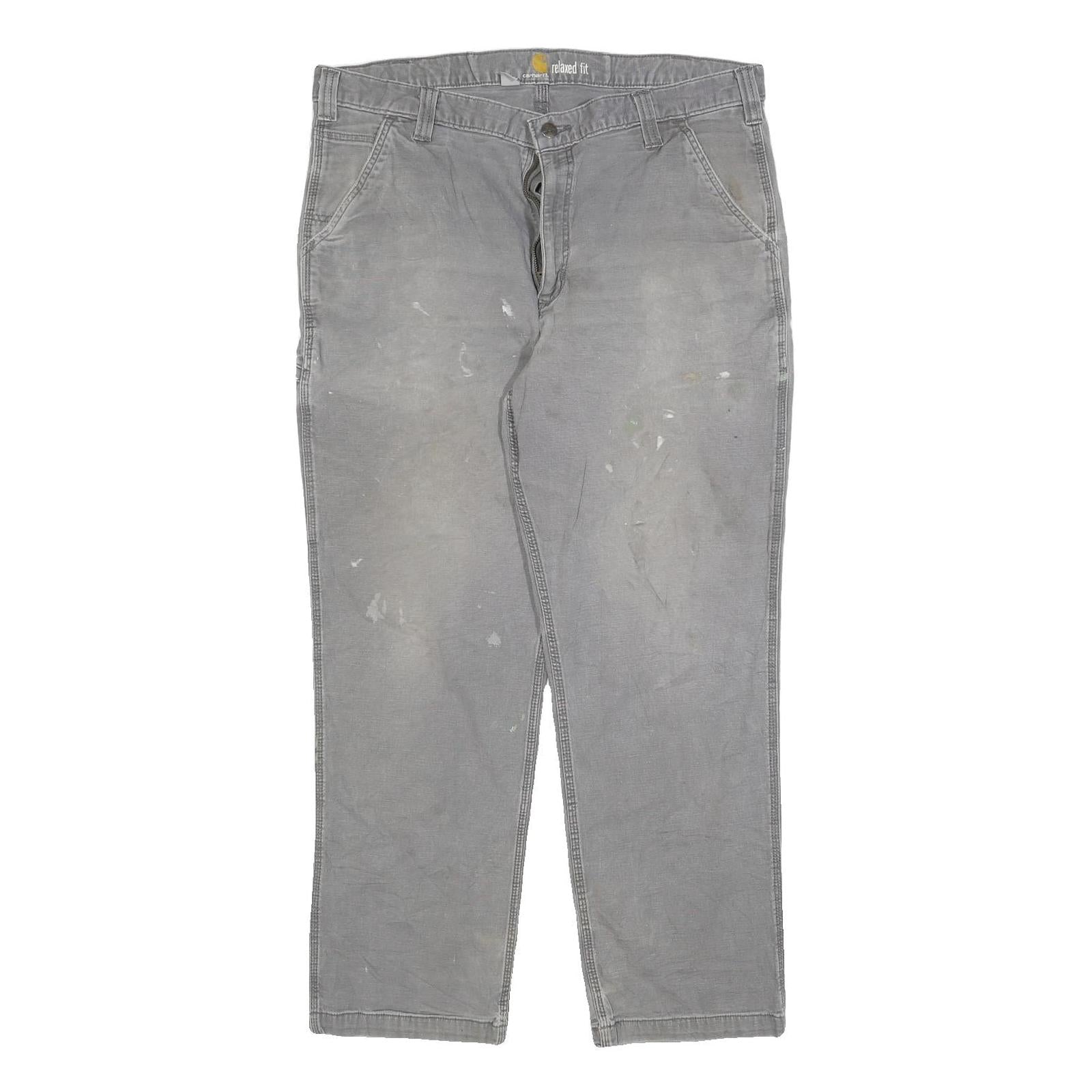CARHARTT Mens Relaxed Fit Grey Workwear Cotton Blend Jeans W40 L32 Durable Zip