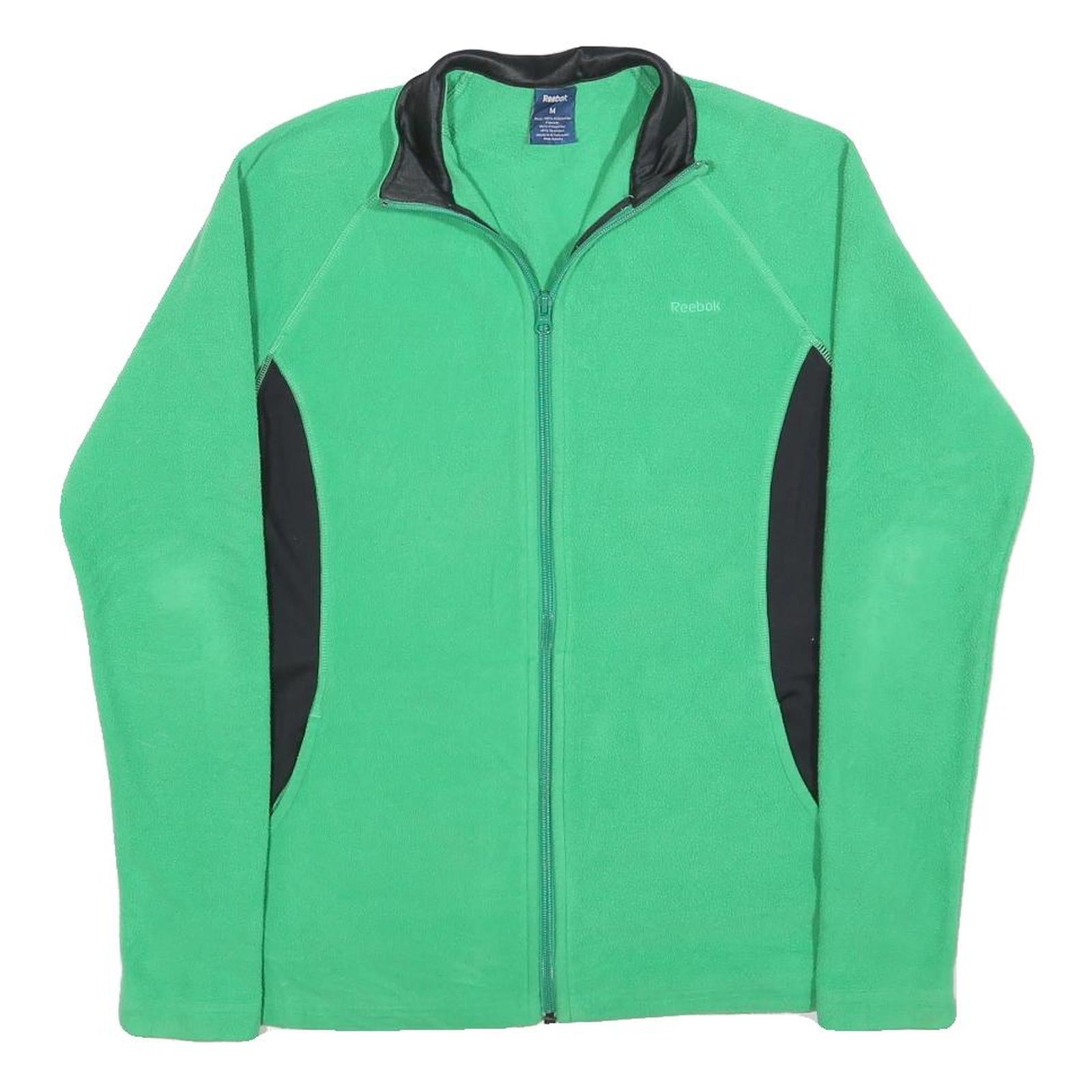 REEBOK Womens Green & Black Zip Jacket M Polyester Plain Sports Activewear