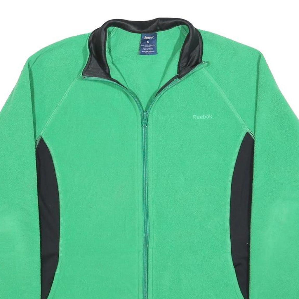 REEBOK Womens Green & Black Zip Jacket M Polyester Plain Sports Activewear
