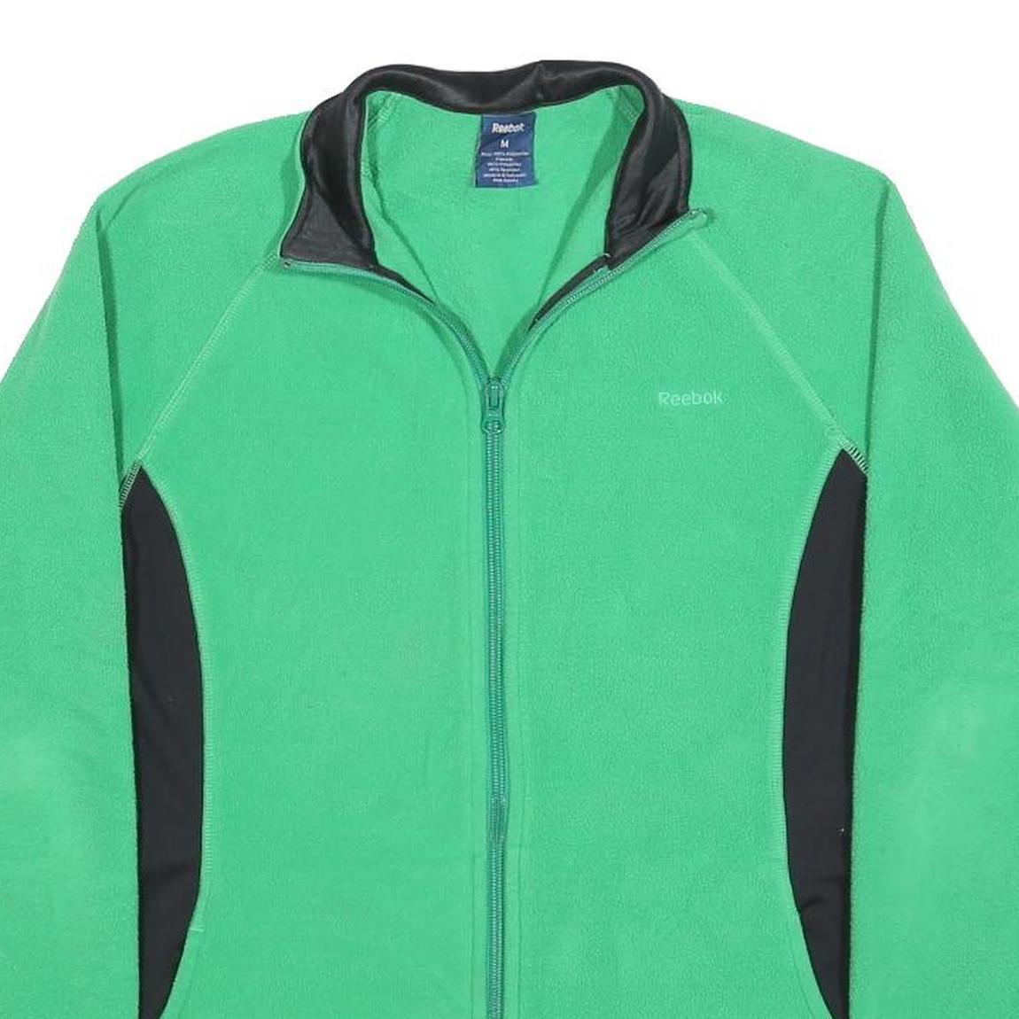 REEBOK Womens Green & Black Zip Jacket M Polyester Plain Sports Activewear