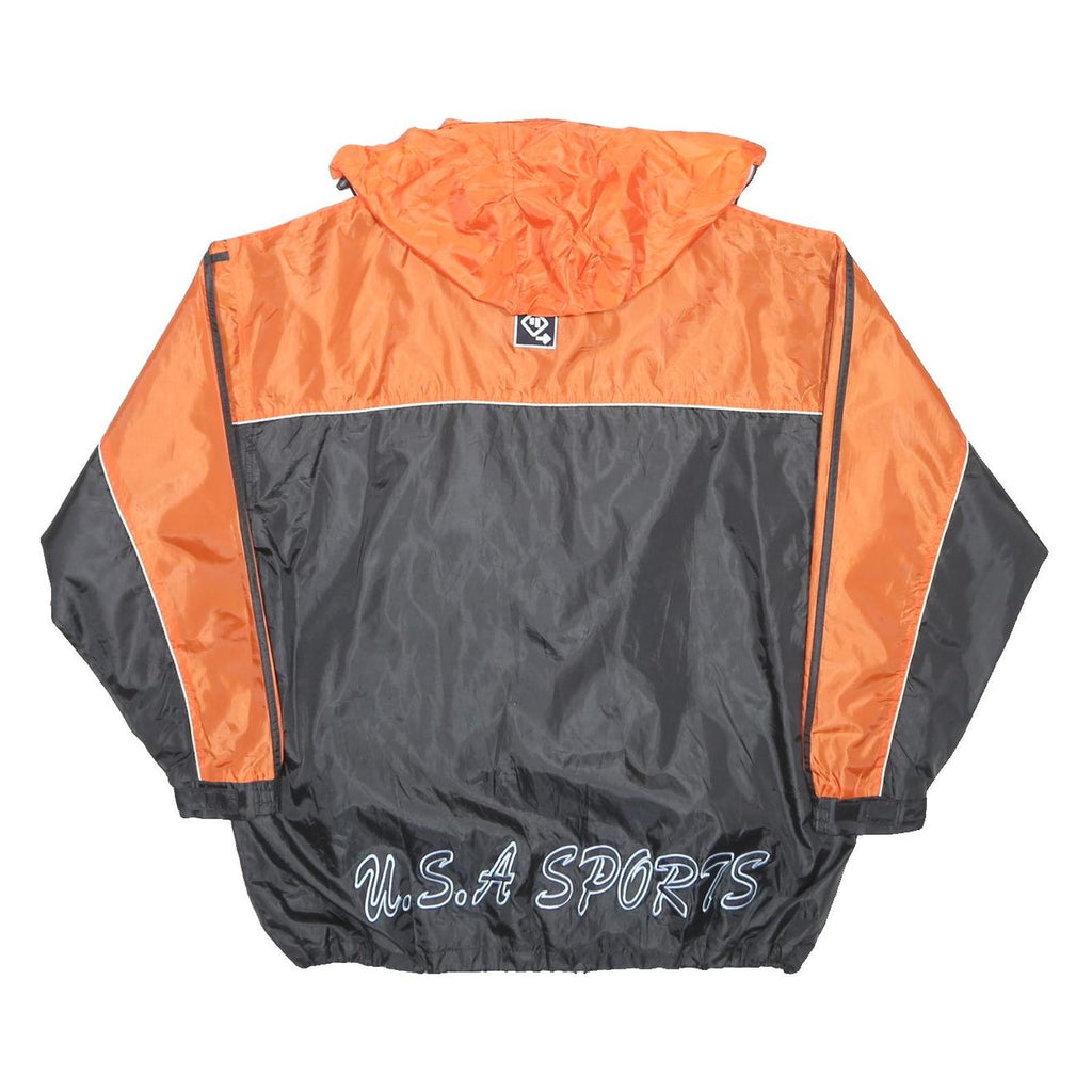 USA SPORTS Mens Orange & Black Nylon Track Jacket L Zip Hooded Casual