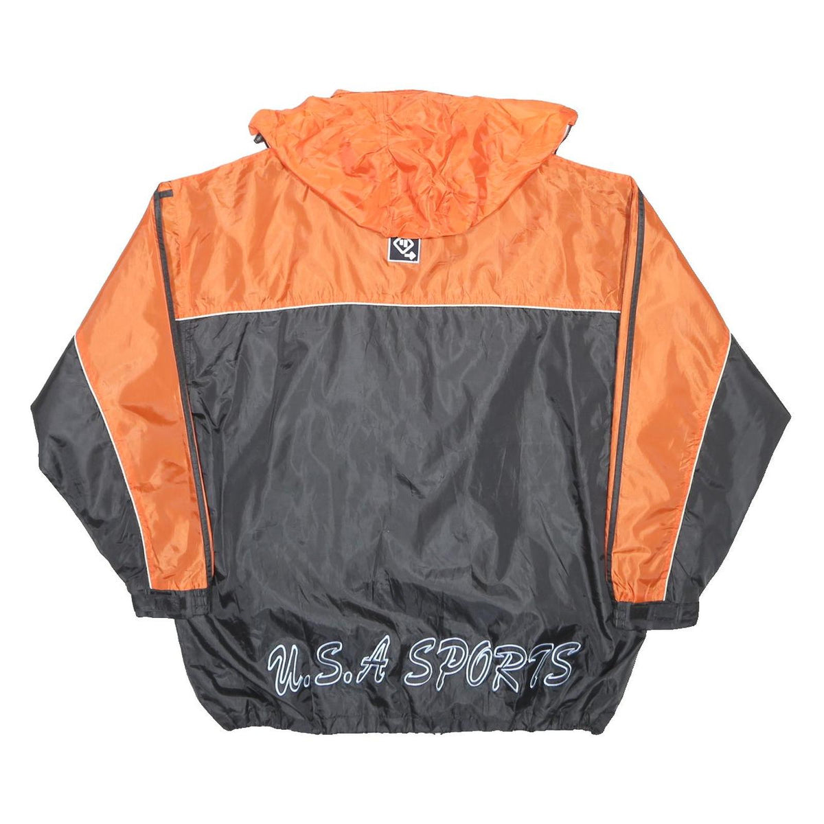 USA SPORTS Mens Orange & Black Nylon Track Jacket L Zip Hooded Casual