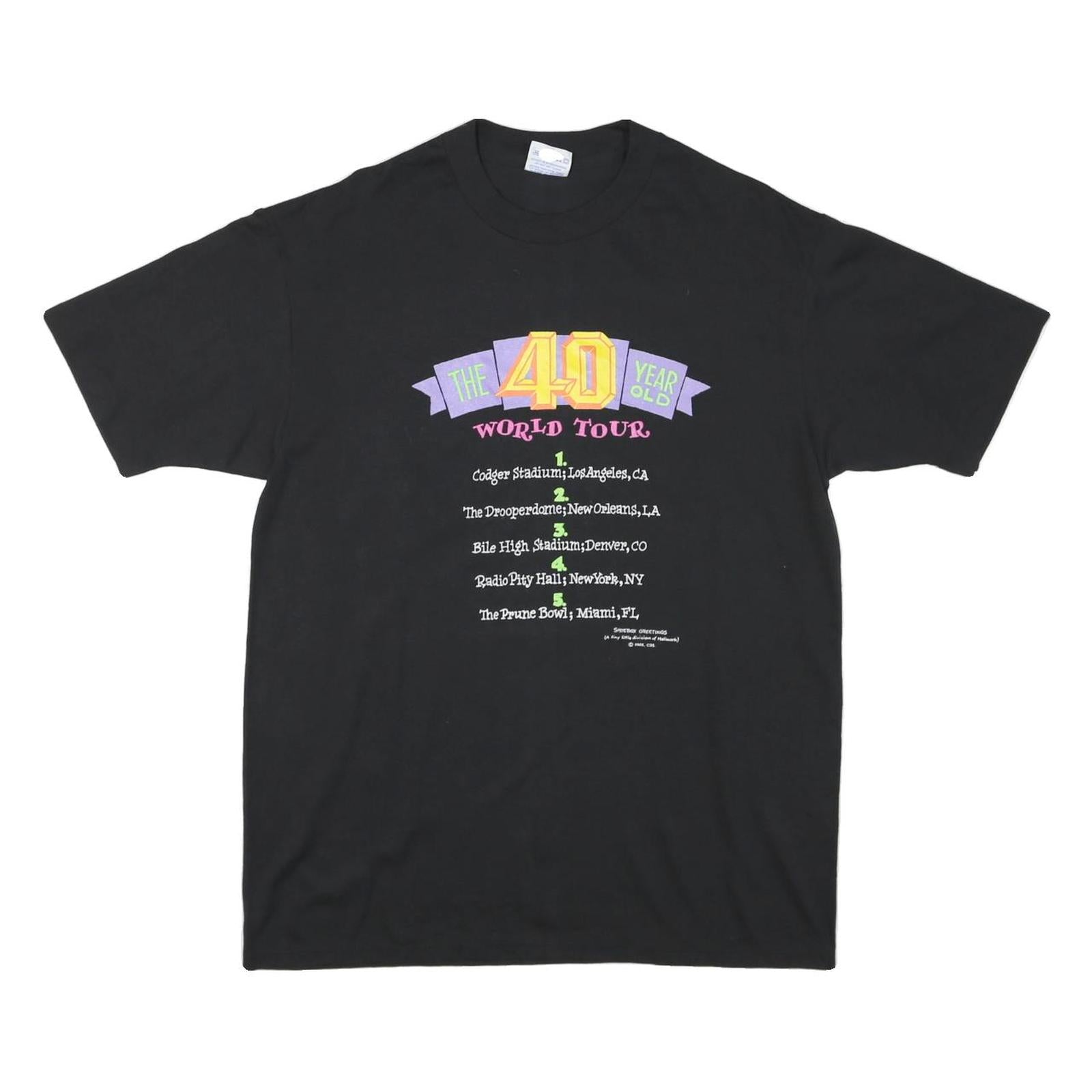 Mens Single Stitch Black Modern T-Shirt L Short Sleeve Crew Neck World Tour