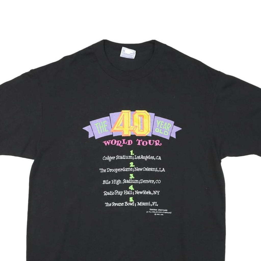 Mens Single Stitch Black Modern T-Shirt L Short Sleeve Crew Neck World Tour