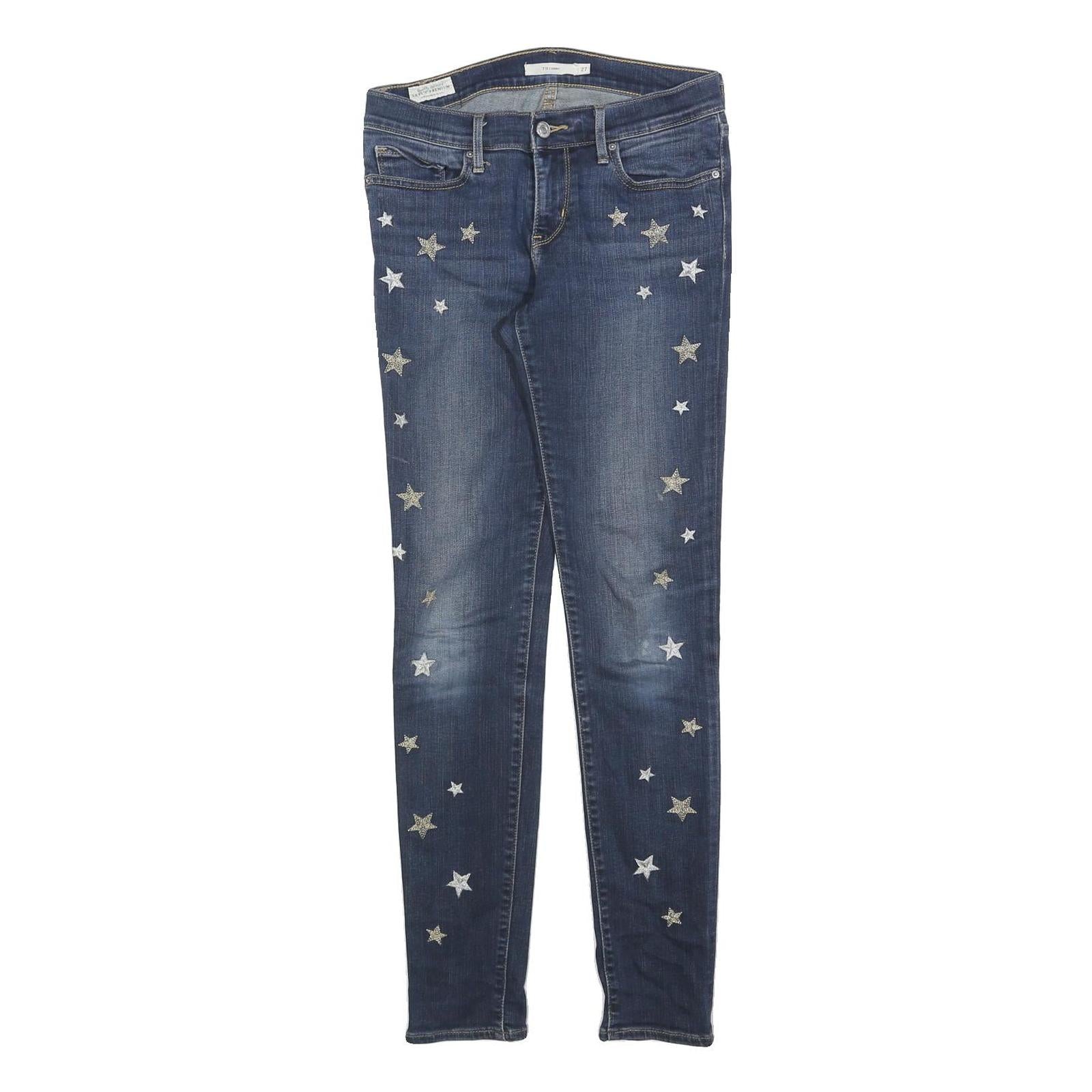 LEVI'S 711 Womens Jeans Blue Slim Skinny Denim Medium W27 L30 Star Embroidered