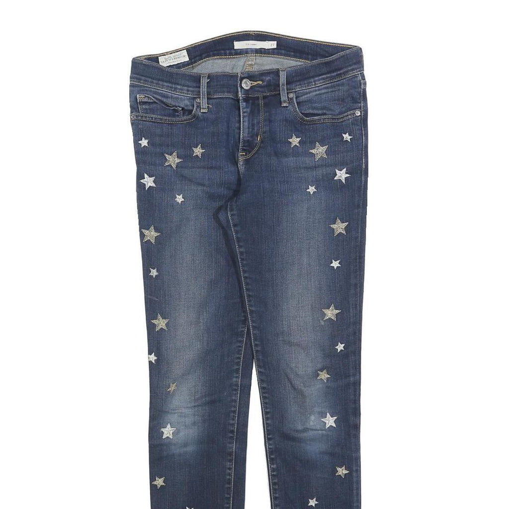 LEVI'S 711 Womens Jeans Blue Slim Skinny Denim Medium W27 L30 Star Embroidered