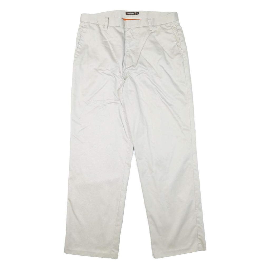 DOCKERS Mens Regular White Cotton Blend Trousers W34 L31 Classic Zip Pockets