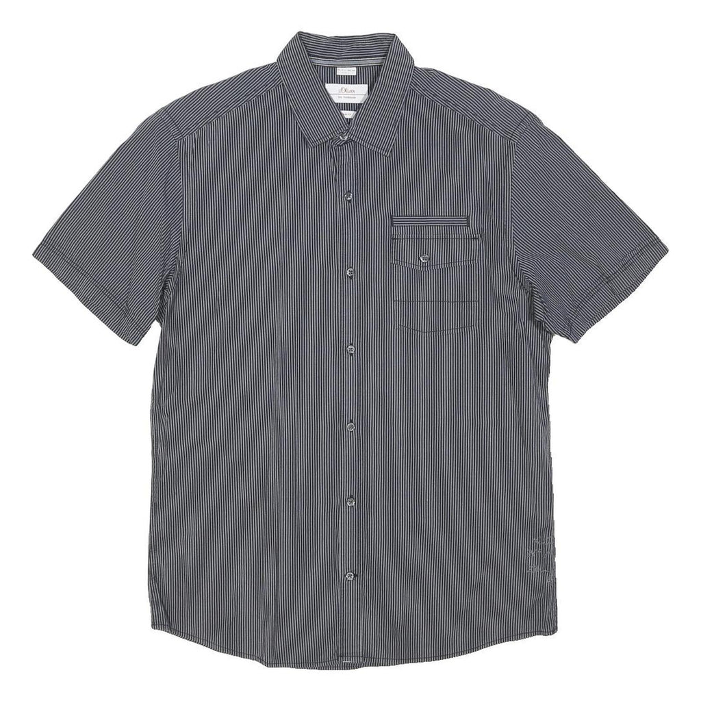 S.OLIVER Mens Black & White Striped Casual Shirt L Cotton Blend Short Sleeve