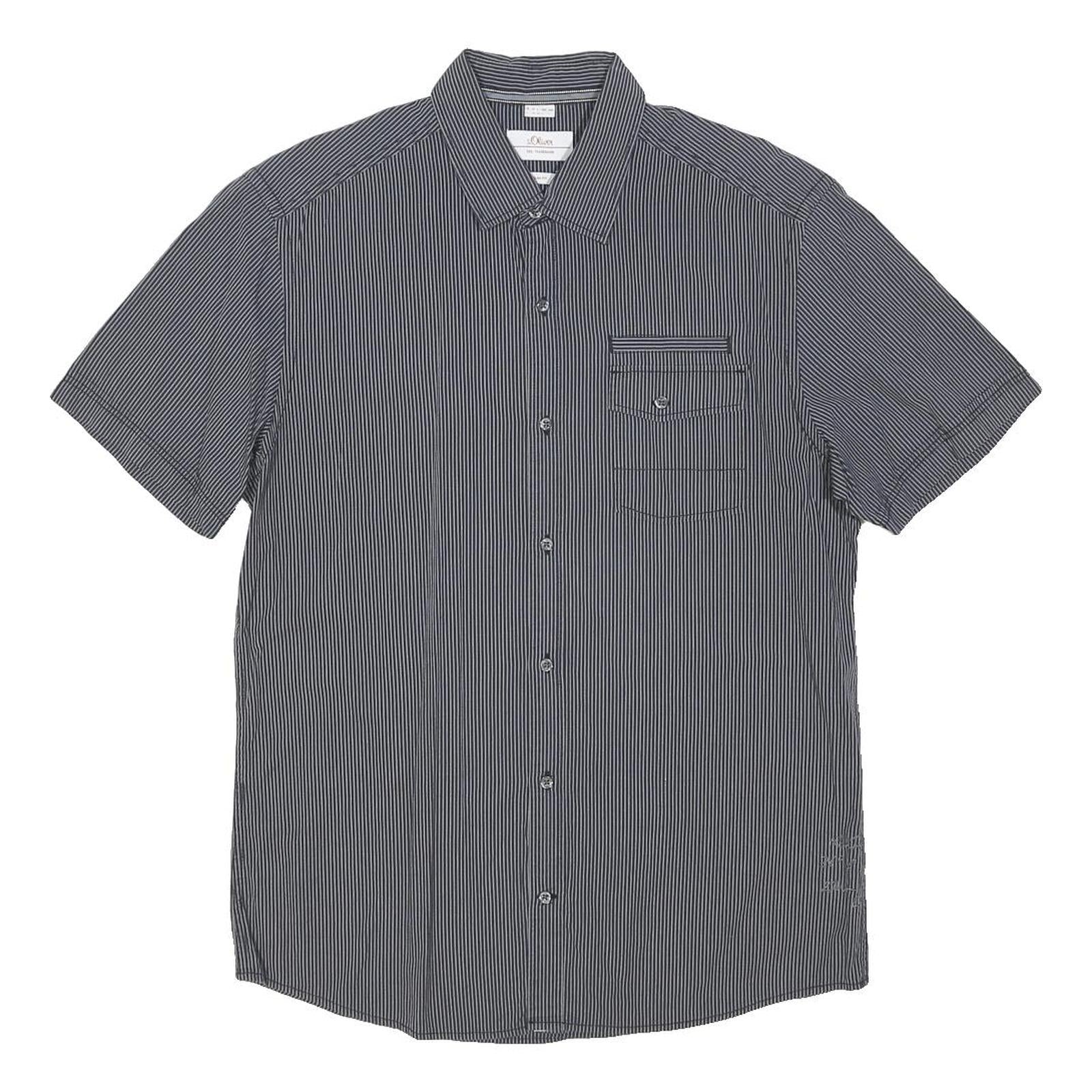 S.OLIVER Mens Black & White Striped Casual Shirt L Cotton Blend Short Sleeve