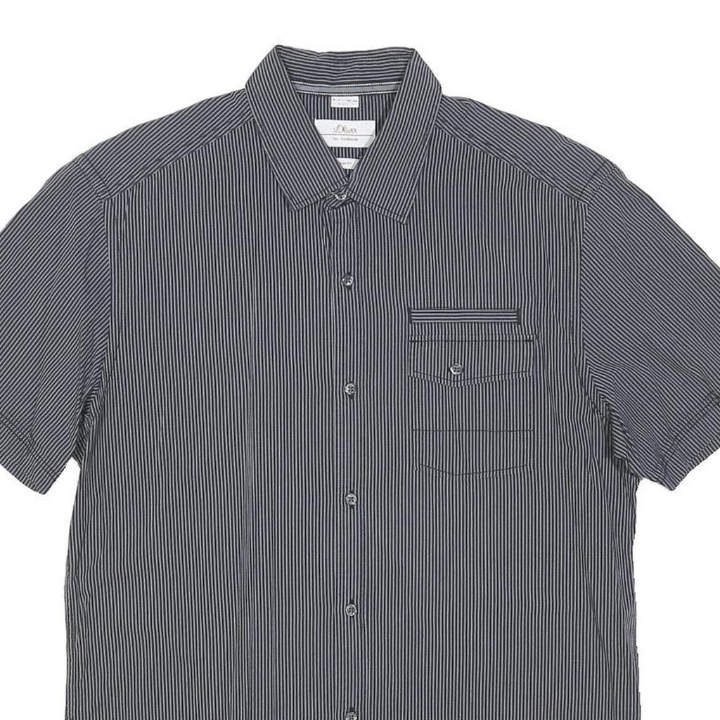 S.OLIVER Mens Black & White Striped Casual Shirt L Cotton Blend Short Sleeve