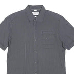 S.OLIVER Mens Black & White Striped Casual Shirt L Cotton Blend Short Sleeve