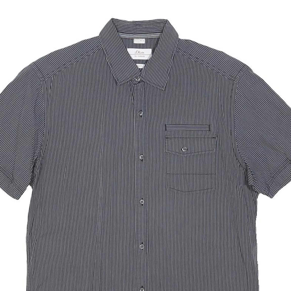 S.OLIVER Mens Black & White Striped Casual Shirt L Cotton Blend Short Sleeve