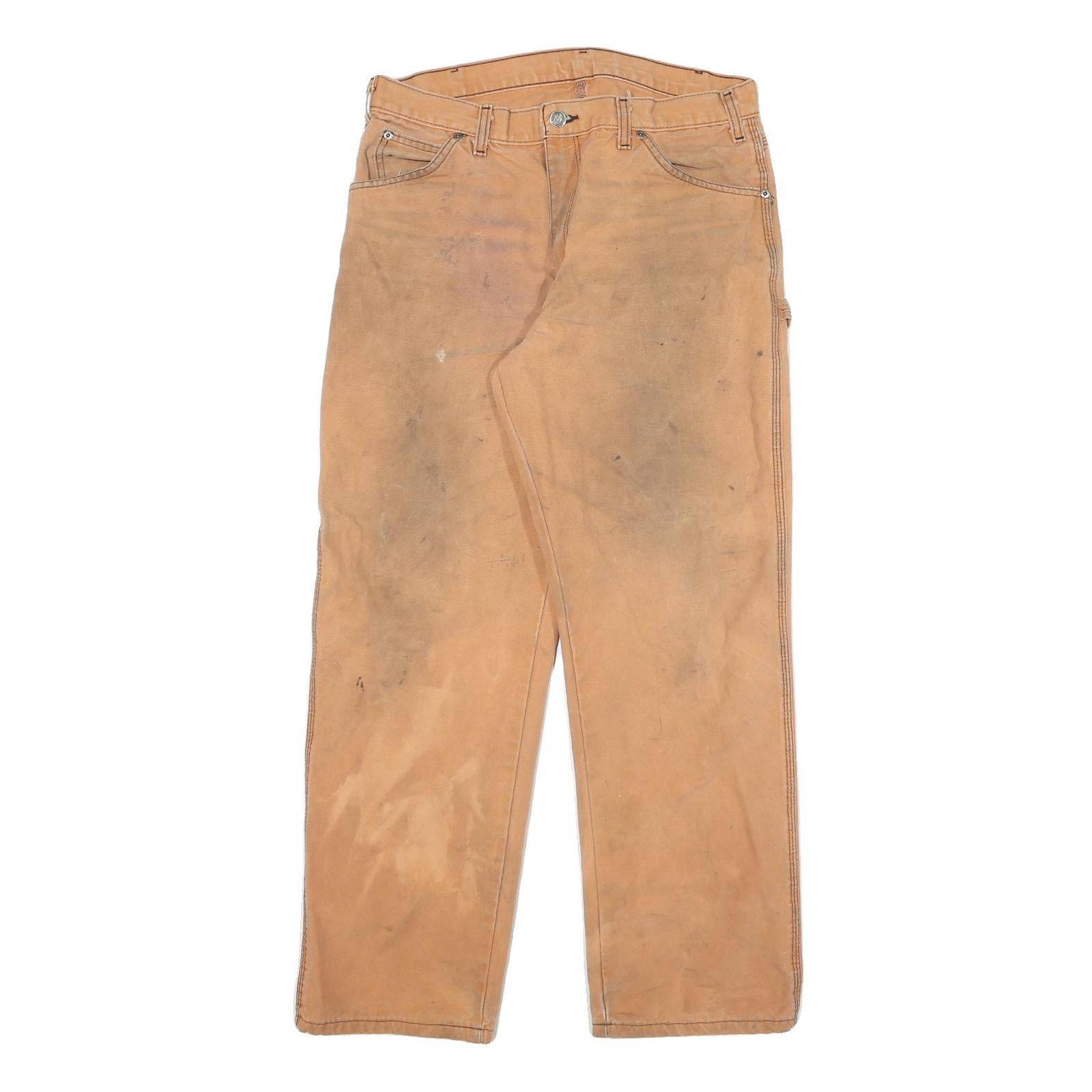 DICKIES Mens Regular Fit Cotton Blend Beige Workwear Trousers W32 L28