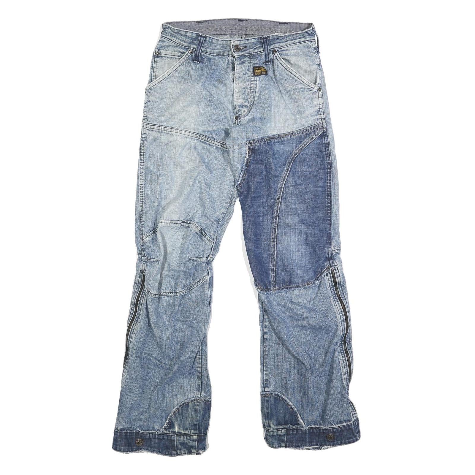 DICKIES Mens Jeans Blue Regular Tapered Denim Light W30 L32 Patchwork Button