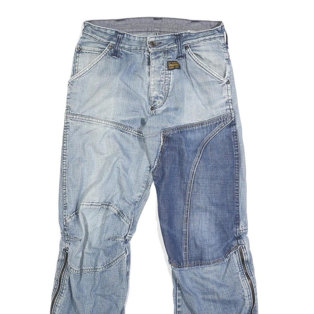 DICKIES Mens Jeans Blue Regular Tapered Denim Light W30 L32 Patchwork Button