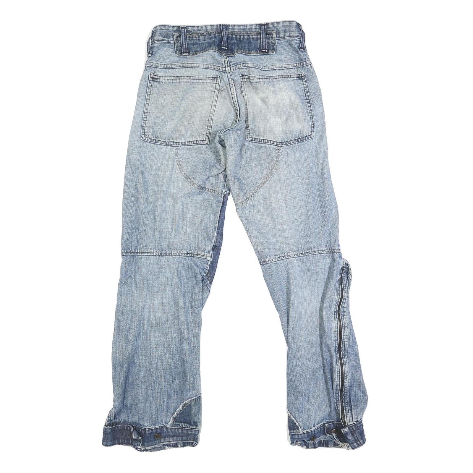 DICKIES Mens Jeans Blue Regular Tapered Denim Light W30 L32 Patchwork Button