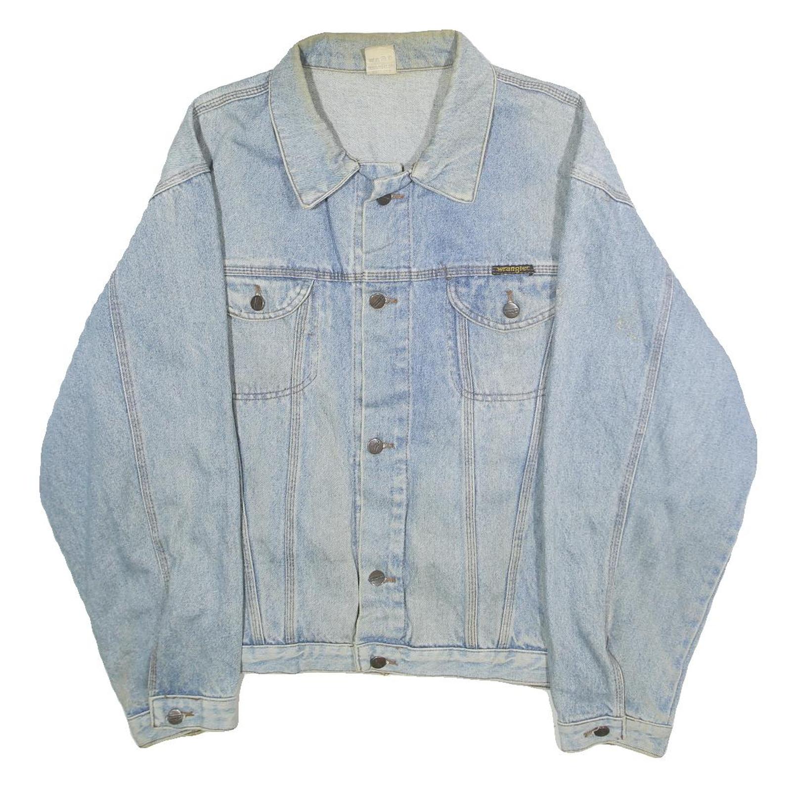 WRANGLER Mens Blue Denim Jacket XL Cotton Button Plain Classic Jeanwear