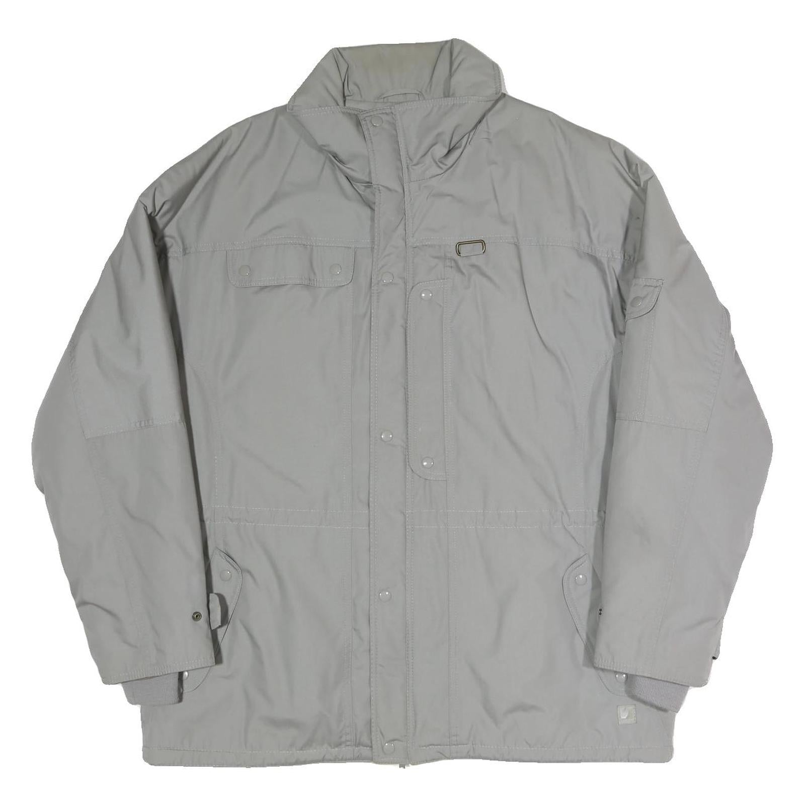 Mens Grey Jacket L Polyester Blend Plain Zip Closure Functional Casual Outerwear